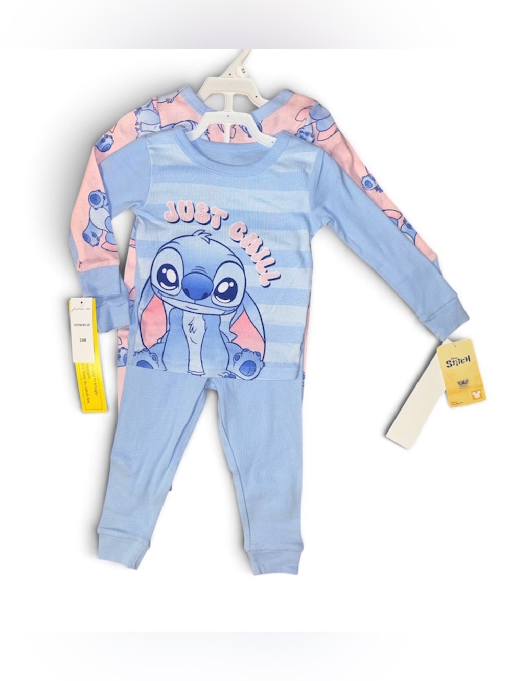 Disney Lilo & Stitch Light Blue and Pink 'Just Chill' Kids Pajama 4 piece Set